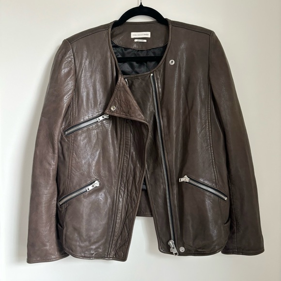 Isabel Marant Etoile Brown Bradi Biker Leather Jacket Size 40 / 8 US - Picture 2 of 10